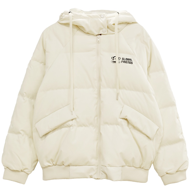 大嘴猴羽绒服女新款轻薄短款外套韩版连帽加厚白鸭绒棉服白色