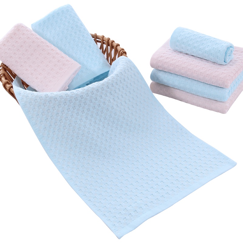 图强 两条装华夫格纯棉纱布小毛巾 长方形儿童洗脸全棉吸水童巾