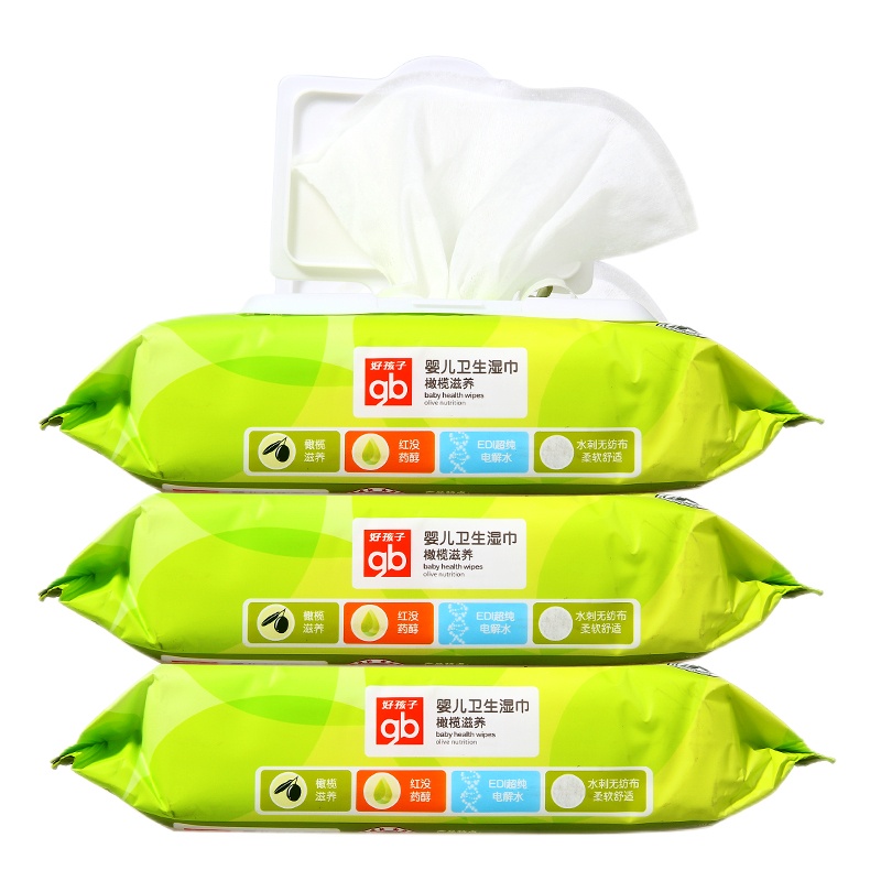 gb好孩子 婴儿湿巾 植物木糖醇 新生儿童可用湿纸巾 80抽*5包 带保护盖