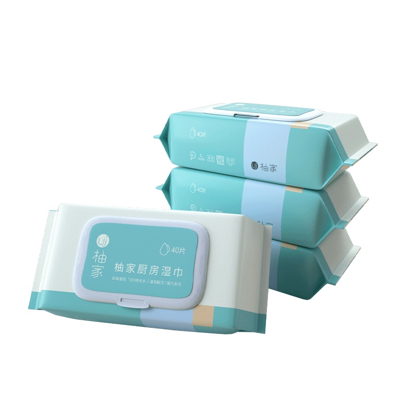 柚家 抽取式厨房湿巾40抽*4包装 厨房用纸湿巾(整箱销售)