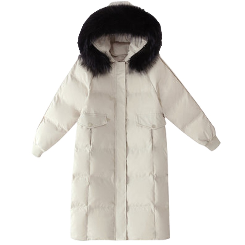 简妮薇(JIANNIWEI)冬季加厚中长款羽绒服女2019新款韩版修身显瘦大毛领大码棉服宽松加厚外套女