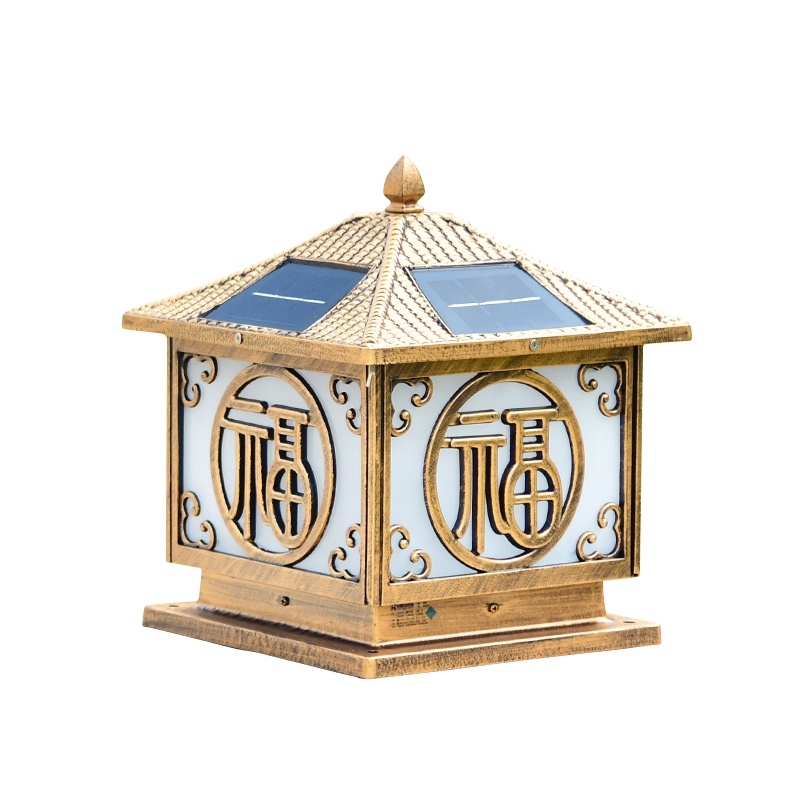 [苏宁自营]太阳能欧式围墙灯柱头灯门柱灯户外墙头灯led别墅庭院方形大门灯 咖啡金色15CM双色[带遥控]