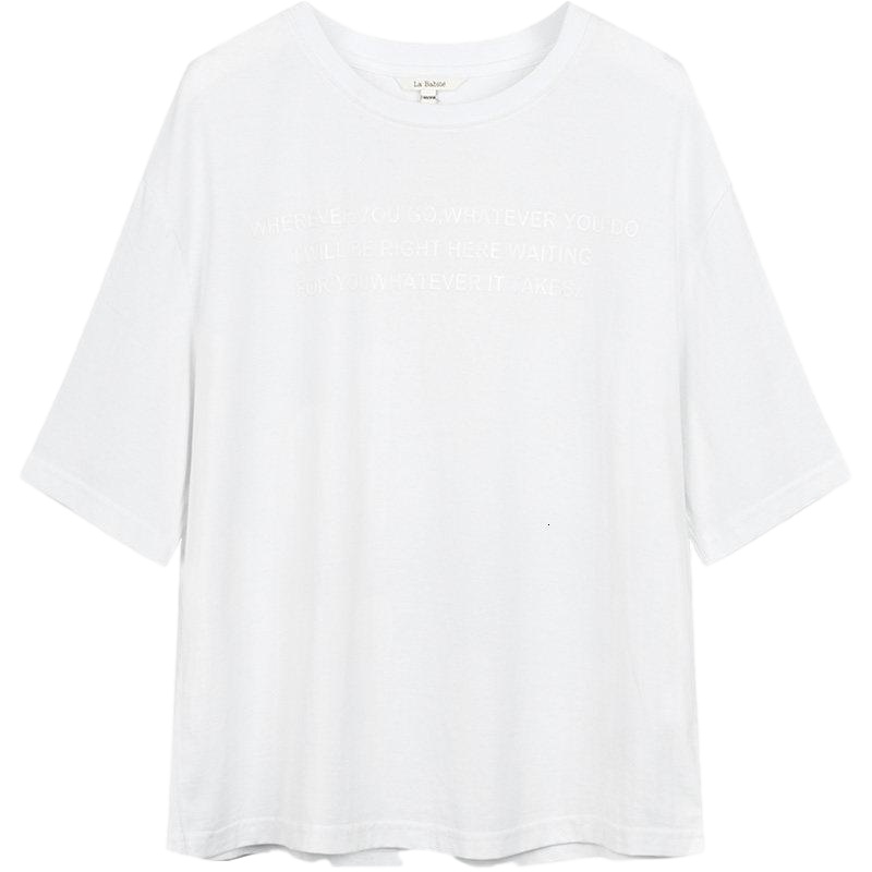 拉夏贝尔黑色宽松T恤女短袖新款夏圆领字母半袖印花ins同款潮人上衣6000707