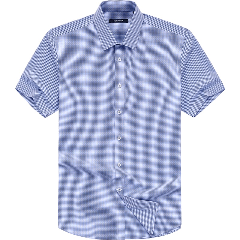雅戈尔【免烫】衬衫男 短袖衬衫男 2020夏季 细格纹衬衫男商务休闲 深蓝格子228FBA