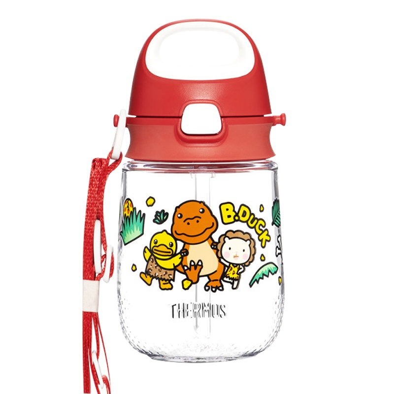 膳魔师孕婴童水杯儿童水杯自带肩带宝宝学饮杯儿童吸管杯幼儿园宝宝水杯 BBSA-370 Bduck联名款恐龙主题吸管杯