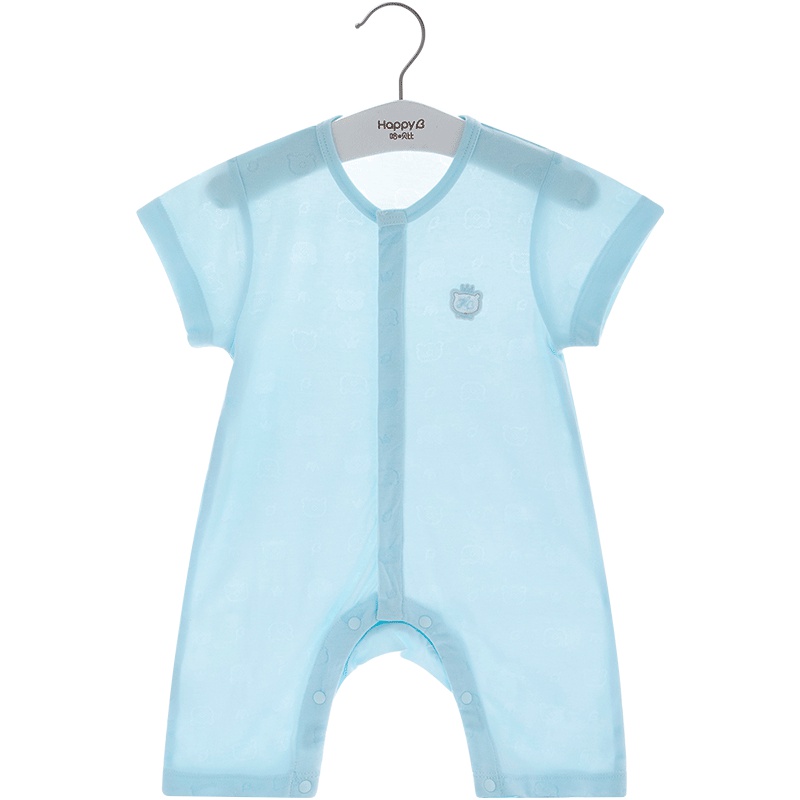 哈贝比新生婴儿连体衣爬服夏季装薄款衣服男女宝宝短袖莫代尔哈衣