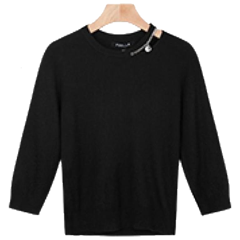 【热卖】打底毛衣女2019春装新款韩版学生上衣白色七分袖修身显瘦针织衫女20011588