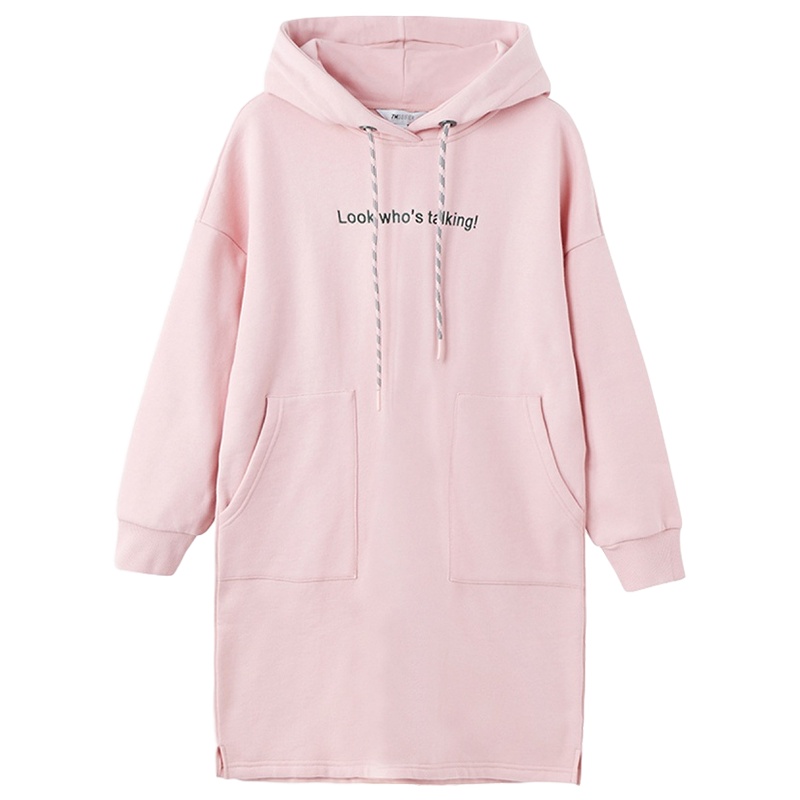 拉夏贝尔秋装新款宽松休闲裙子学生长袖带帽连