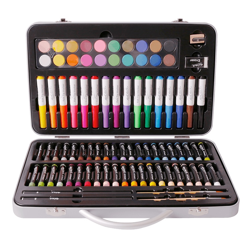 蒙玛特 画笔套装儿童小学生水彩笔套装初学者绘画套装多功能幼儿园礼盒手绘彩色笔涂鸦画画笔套盒工具85件套