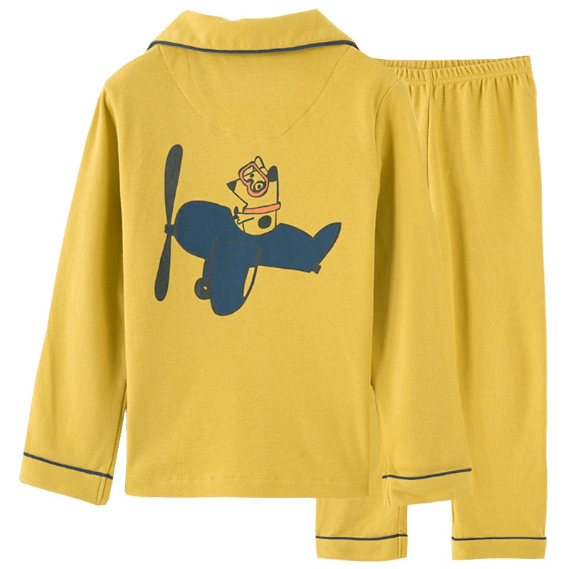 男童睡衣春秋纯棉长袖新款飞机卡通印花男孩子厚款宽松休闲家居服