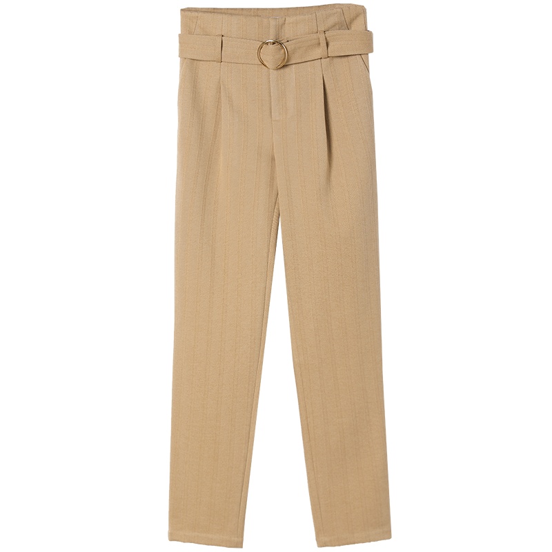 欧莎卡其色裤子女秋冬2019新款高腰直筒烟管裤宽松休闲长裤显瘦ol