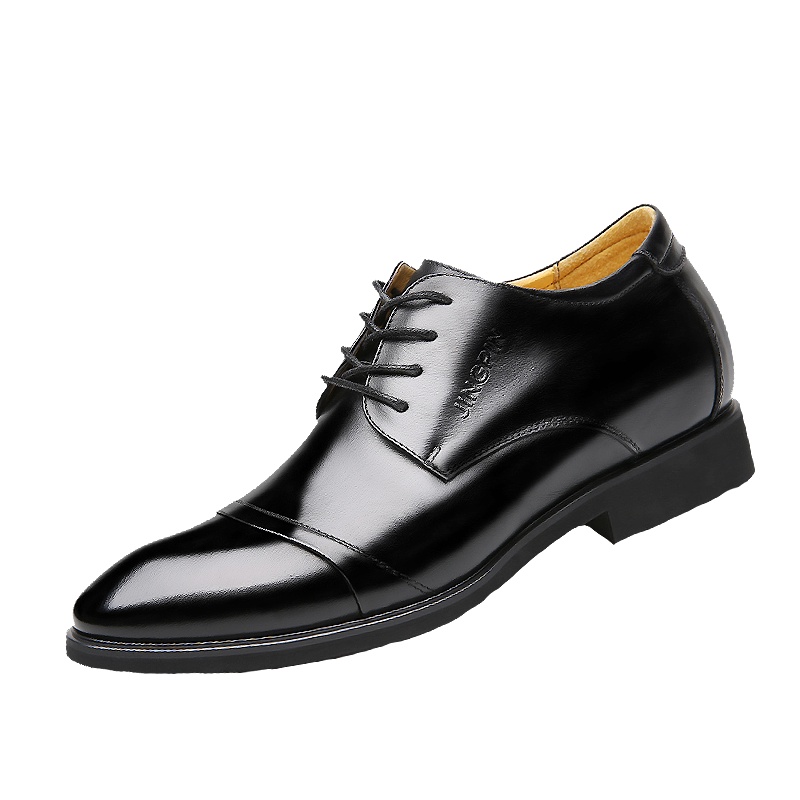牧伦奴仕(MULUNUSHI)新款商务内增高皮鞋男士正装休闲鞋二层牛皮(除牛反绒)英伦四季德比鞋男单鞋牛皮鞋潮黑9614