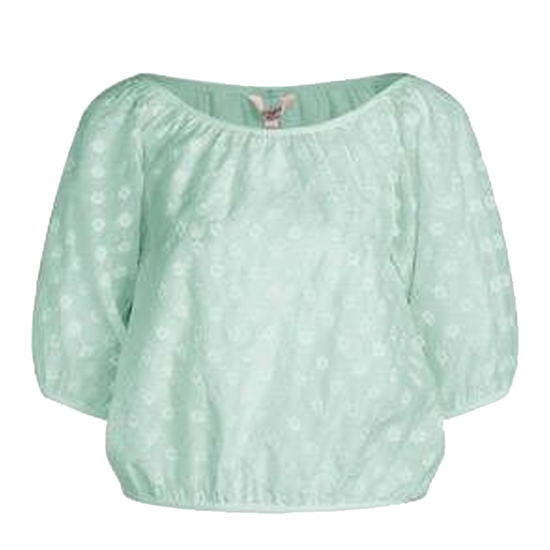 【福利款】拉夏贝尔白色灯笼袖短款蕾丝T恤