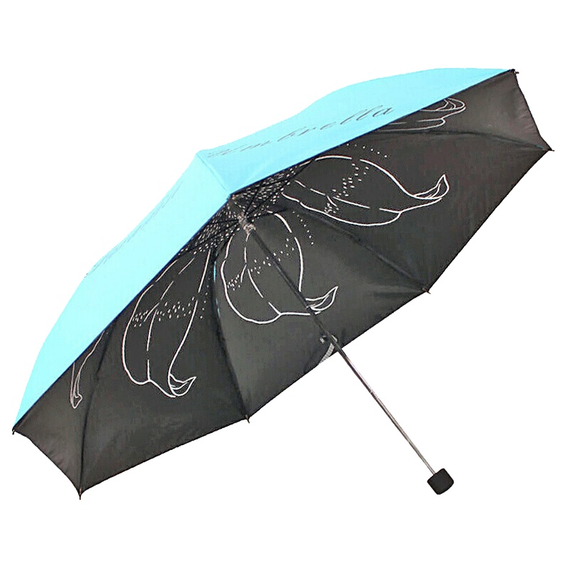 天堂伞 三折彩胶丝印晴雨伞防紫外线太阳伞遮阳伞铅笔伞54cm*7骨 31020E浅蓝