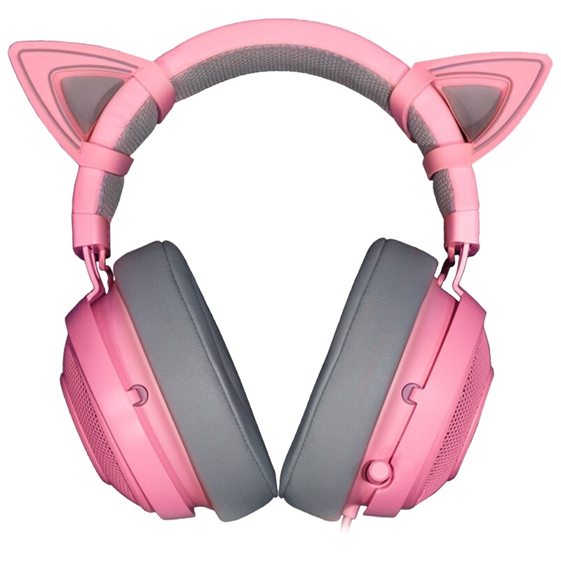 雷蛇(Razer)北海巨妖7.1声道粉晶女生猫耳朵电竞电脑游戏头戴式有线耳机游戏专用吃鸡耳麦 粉红色 （带猫耳）