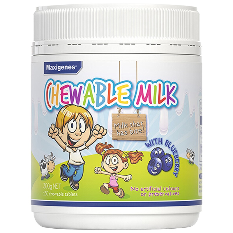 Maxigenes美可卓蓝莓青少年儿童学生成人咀嚼护眼片 高钙牛奶粉奶片150片/瓶 补钙又护眼膳食营养补充剂 澳洲进口
