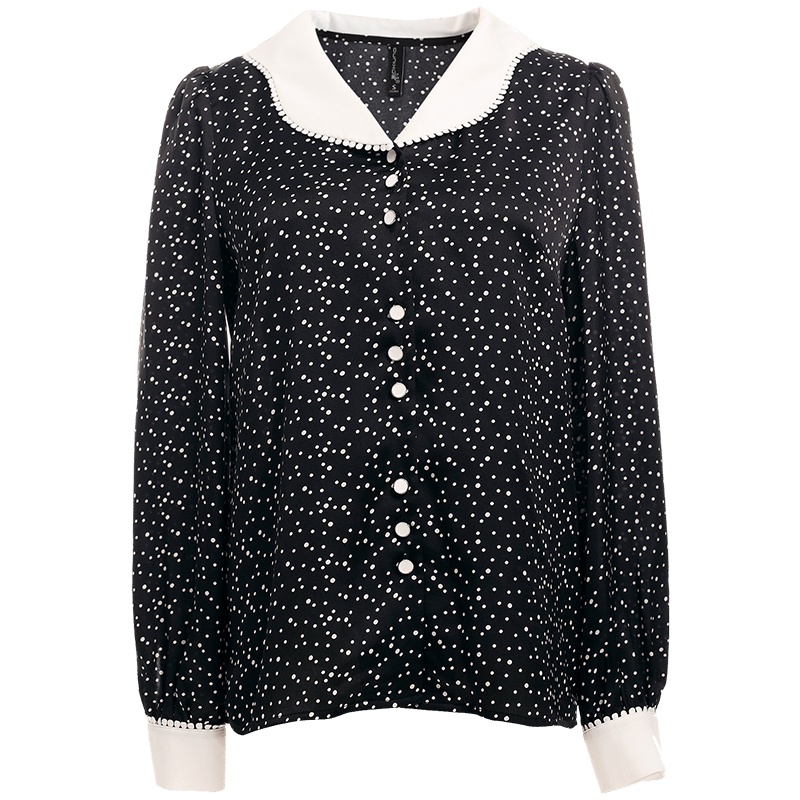 欧昵雪法式减龄花边娃娃领显瘦波点衬衫上衣女长袖