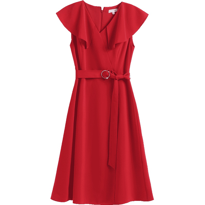 OSA欧莎红色雪纺连衣裙2019新款夏法式复古裙子女宽松无袖桔梗裙