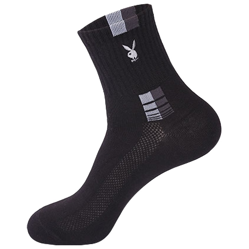 花花公子男士纯棉中筒袜四季商务袜子男青年透气全棉休闲棉袜2894-1双装