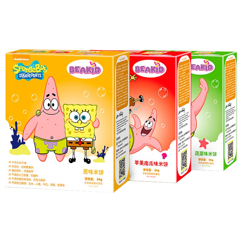 beakid 美国海绵宝宝不添加蔗糖和盐米饼 三口味组合装 54g*3