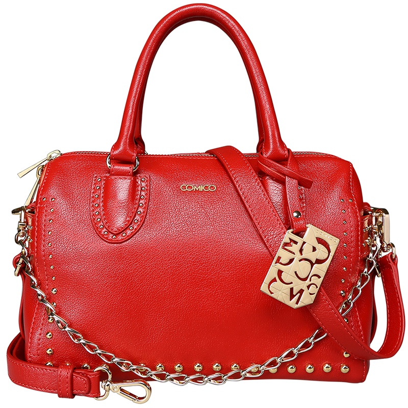 COMICO女款红色放飞自我简洁单肩斜挎手提包C6028