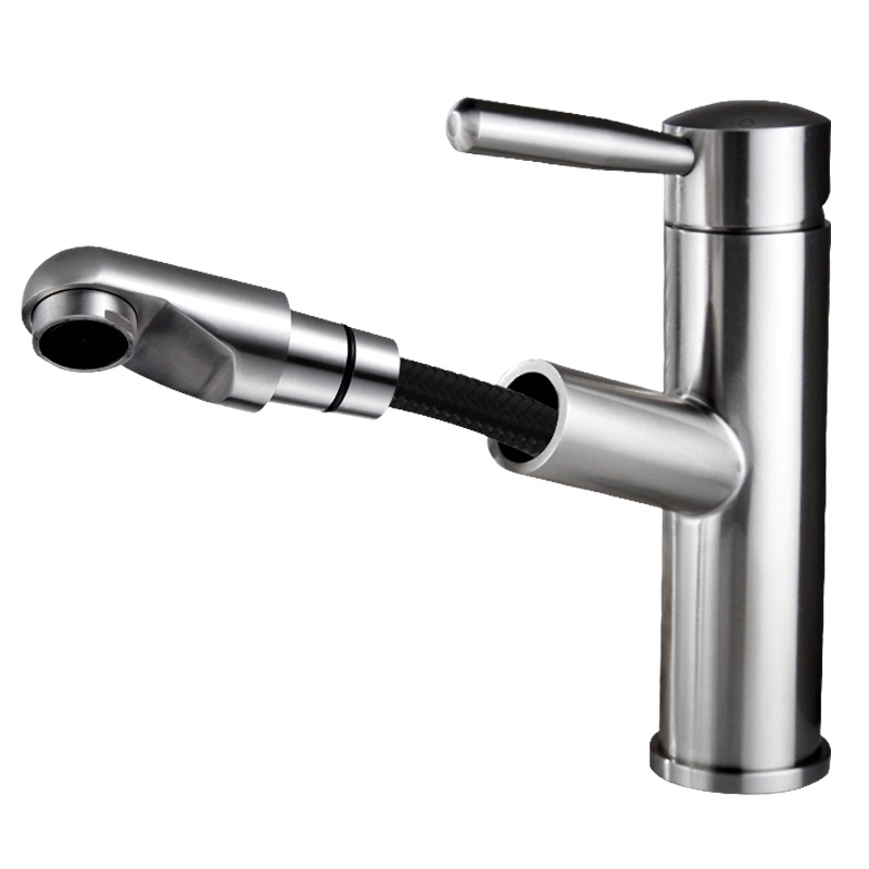 潜水艇抽拉式水龙头面盆台盆不锈钢拉丝冷热水卫生间洗脸盆洗手盆