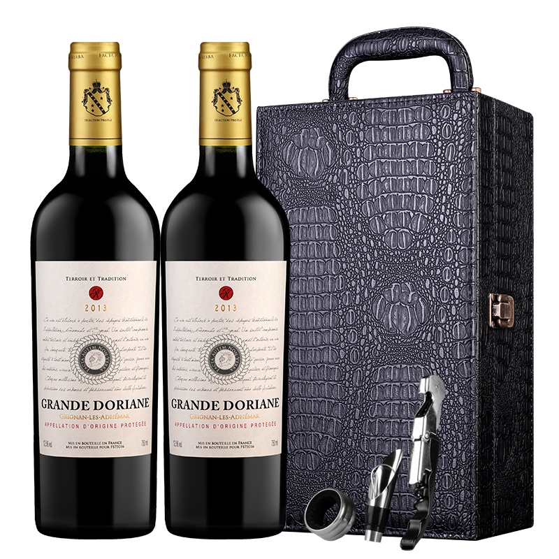 法国原瓶进口AOP级红酒 戈兰干红葡萄酒750ml*2支 双支礼盒装