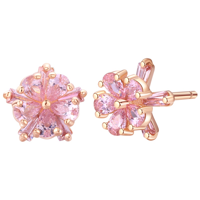 佰色传情(BRIR) S925纯银粉色耳钉时尚耳饰花朵甜美时尚