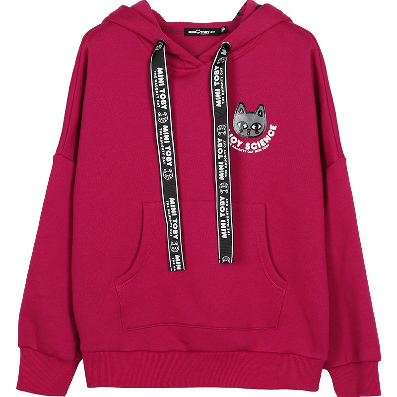 a02新款时尚卡通字母抽绳宽松潮印花连帽卫衣女DTU5BA141KT