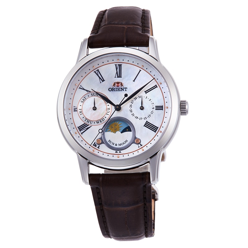 东方双狮(ORIENT)手表日本原装进口商务日月系列全自动机械表时尚休闲女表[典雅银贝母盘]RA-KA0005A10B