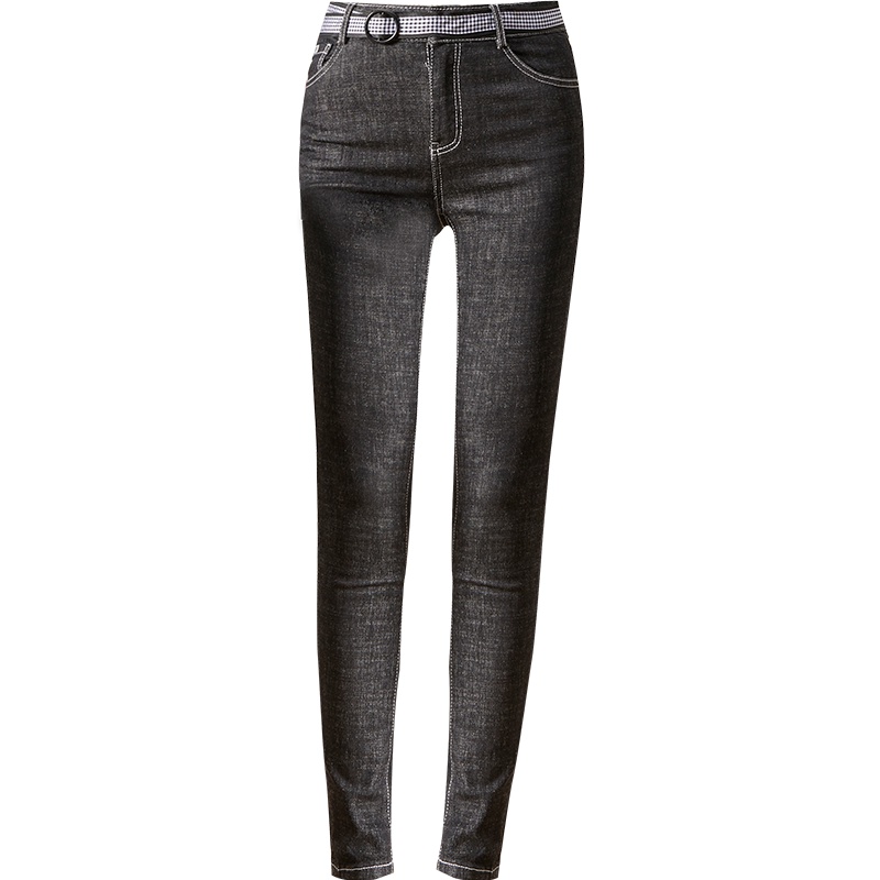 娅丽达女裤2019秋季新款时尚高腰修身黑色铅笔裤紧身小脚牛仔长裤U1120