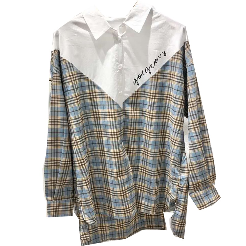 2020年新款春夏女装韩版撞色格纹衬衫