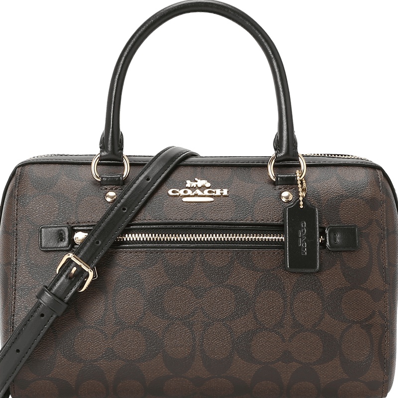 COACH 蔻驰女包 Rowan 波士顿包 单肩包 斜挎包 手提包 字母马车标织物F83607金扣