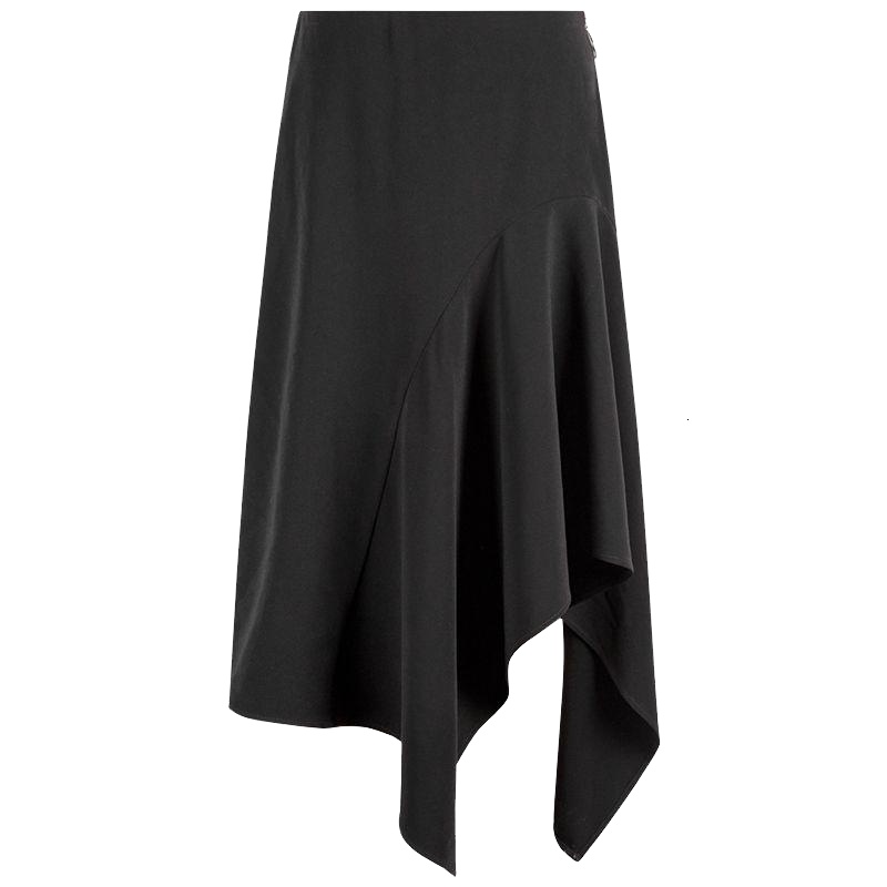 拉夏贝尔拉贝缇不规则半身裙女夏装新款中长款黑色高腰雪纺a字裙_503 S 黑色