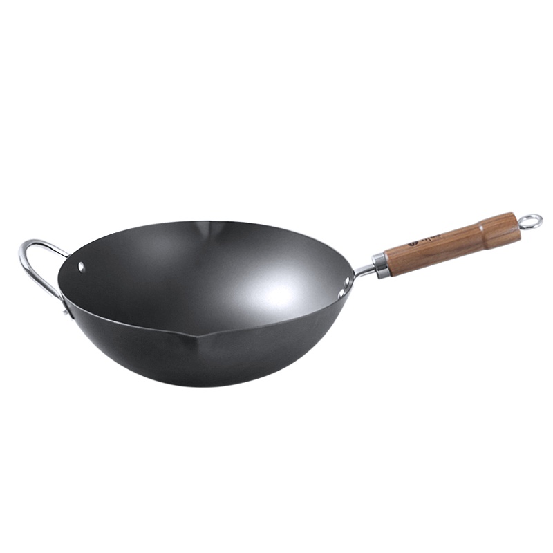 三厦 炒锅家用炒菜锅无涂层不粘老式生铁锅电磁炉燃气通用炒锅 32cm 平底 玻璃盖