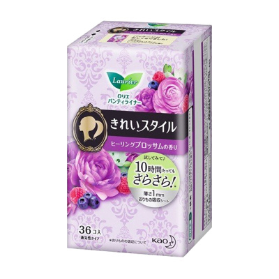 [丝薄透气卫生巾]花王KAO乐而雅(laurier)丝薄透气干爽舒适贴身花香型卫生护垫 日夜用140mm 36片 棉柔