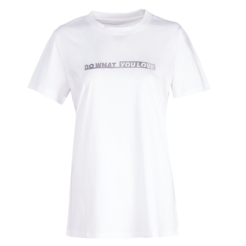 晚白女上装2019新品纯棉圆领短袖字母全棉常规款简约白T恤衫