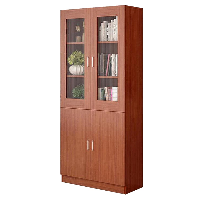 欧宝美木质书柜文件柜陈列柜自由组合书橱现代简约玻璃门柚色