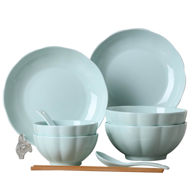 LICHEN 碗碟套装 景德镇陶瓷青釉系列家用餐具10件饭碗菜盘组合