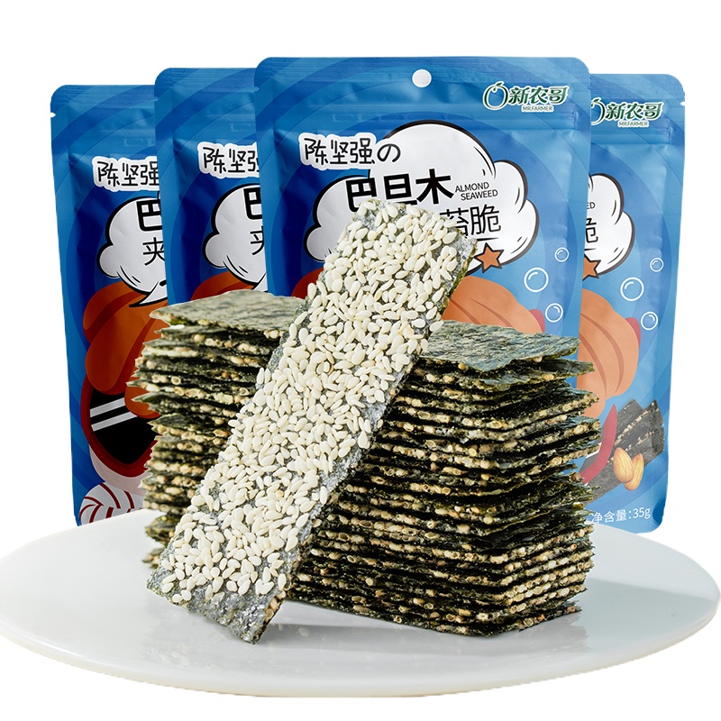 WQZY新农哥巴旦木夹心海苔脆35gx4袋