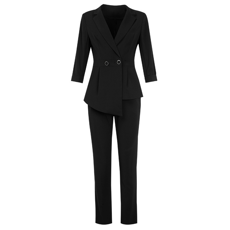 晚白2020秋季新品两件套纯色西装外套高腰西装休闲裤时尚套装女