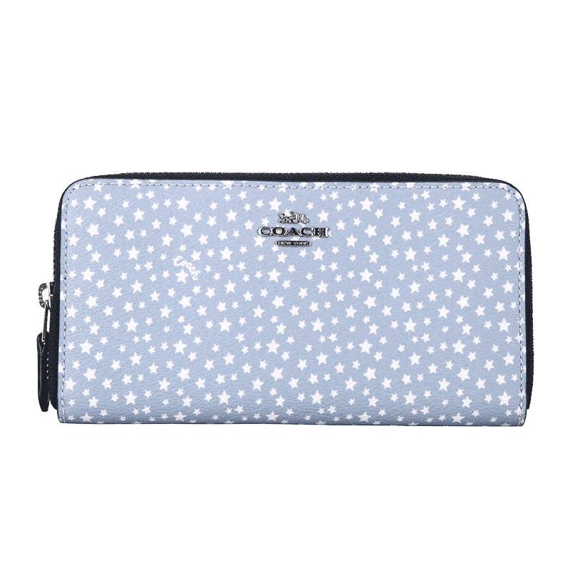COACH 蔻驰 奢侈品 女士蓝色星星款人造革长款钱包横款钱夹