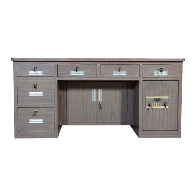 永格黑枫木纹1.6米全钢保险桌带保险柜办公电脑桌财务桌收银投币桌老板桌指纹密码桌