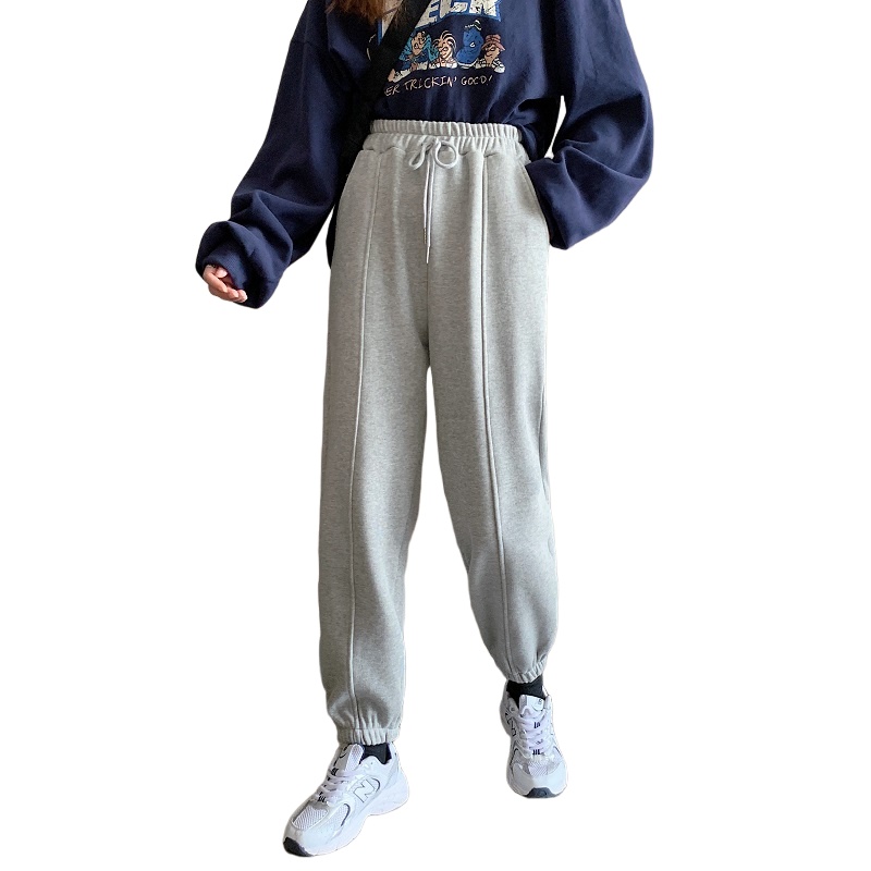 茜靓CHYLLIRN纯色卫衣裤2020冬季直筒运动风休闲加绒抽绳束脚裤女潮