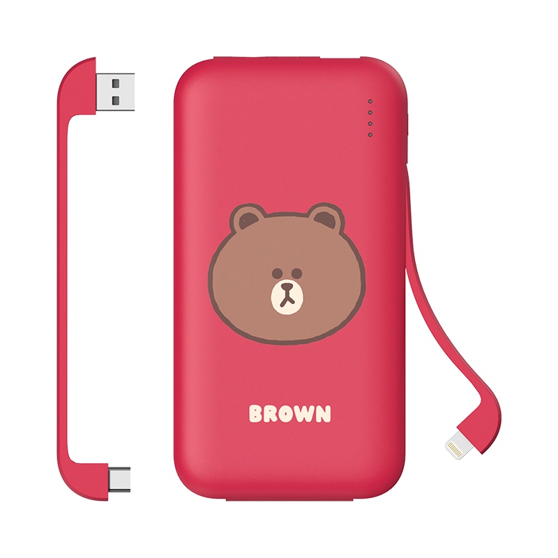 SOLOVE素乐质造18W充电宝自带线苹果专用适用于华为小米超薄小巧便携pd快充大容量移动电源W7-LINE布朗熊