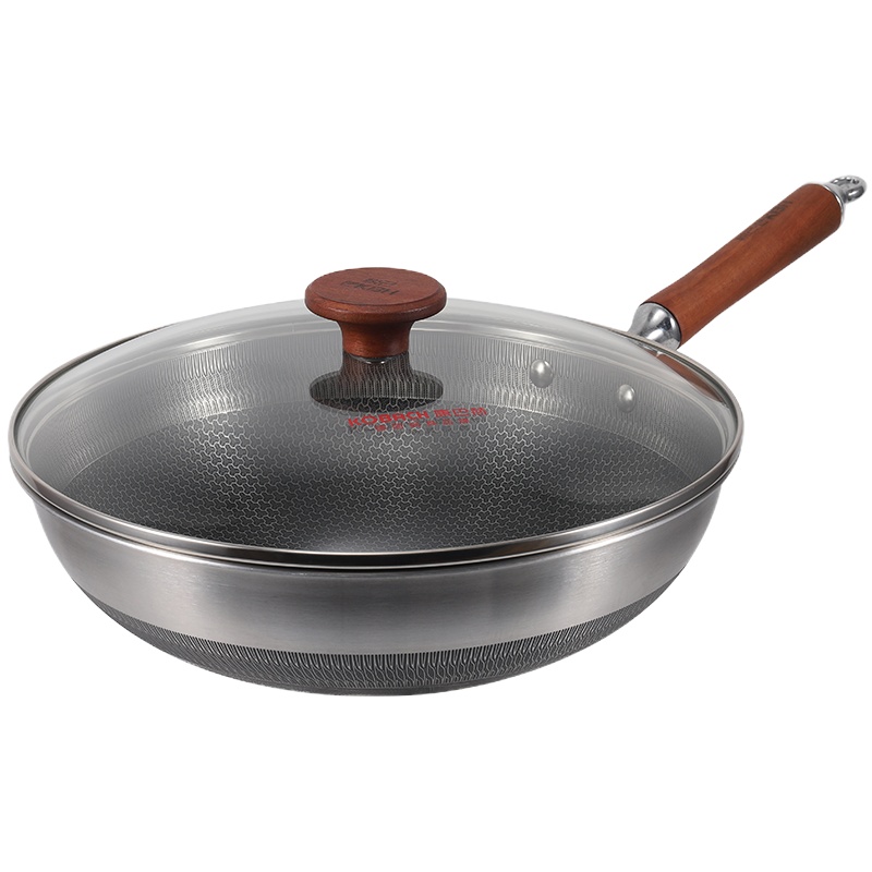 康巴赫(KBH)316L双面屏红木款不锈钢不粘锅炒锅炒菜锅 送刀铲勺三件套[刀具管制地区,赠品刀更换油壶]