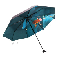 天堂伞 三折全遮光黑胶插画晴雨伞防紫外线太阳伞遮阳伞礼品伞55cm*8骨 海底秘境3#绿色