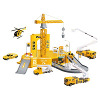 成乐美Q版停车场轨道电动套装合金车消防警察工程小火车男孩玩具(95577-15工程系列:大号停车场四车)