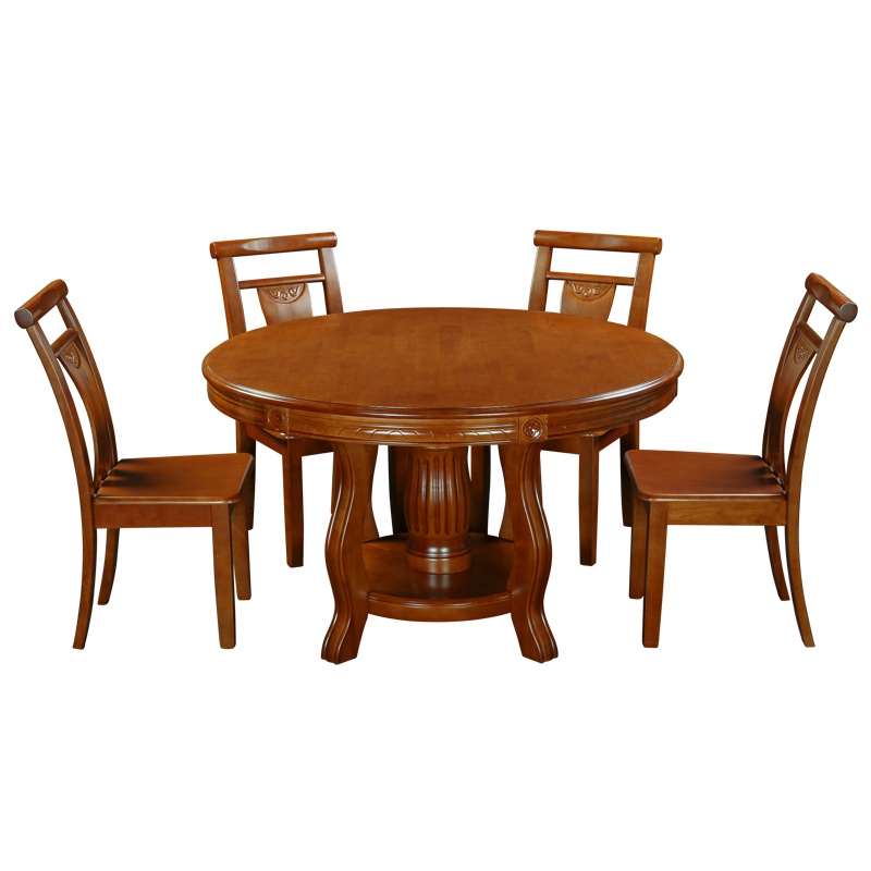 HiBoss实木圆餐桌椅组合 一桌六椅 中式餐桌餐厅圆桌餐台 吃饭桌子