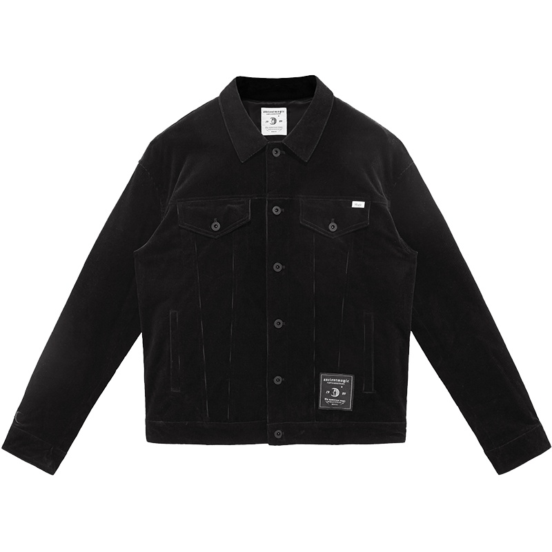 太平鸟男装翻领灯芯绒夹克男韩版潮流男士外套后背刺绣休闲茄克